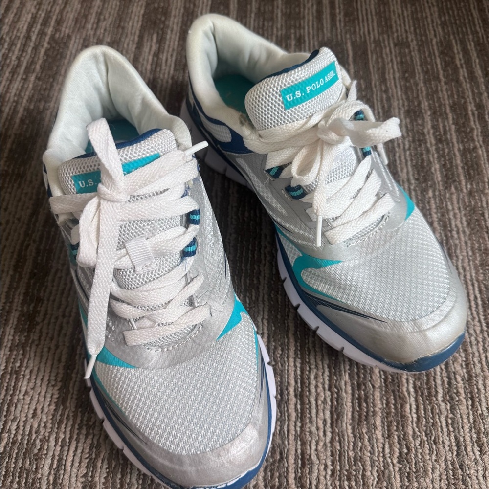 U.S. Polo Assn. Silver and Teal Athletic Shoes Womens Sneakers 8.5